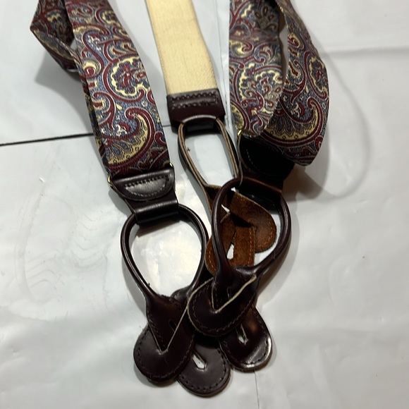 Paisley brown silk Suspenders blue burgundy cream Leather button strap Braces OS - Picture 2 of 9
